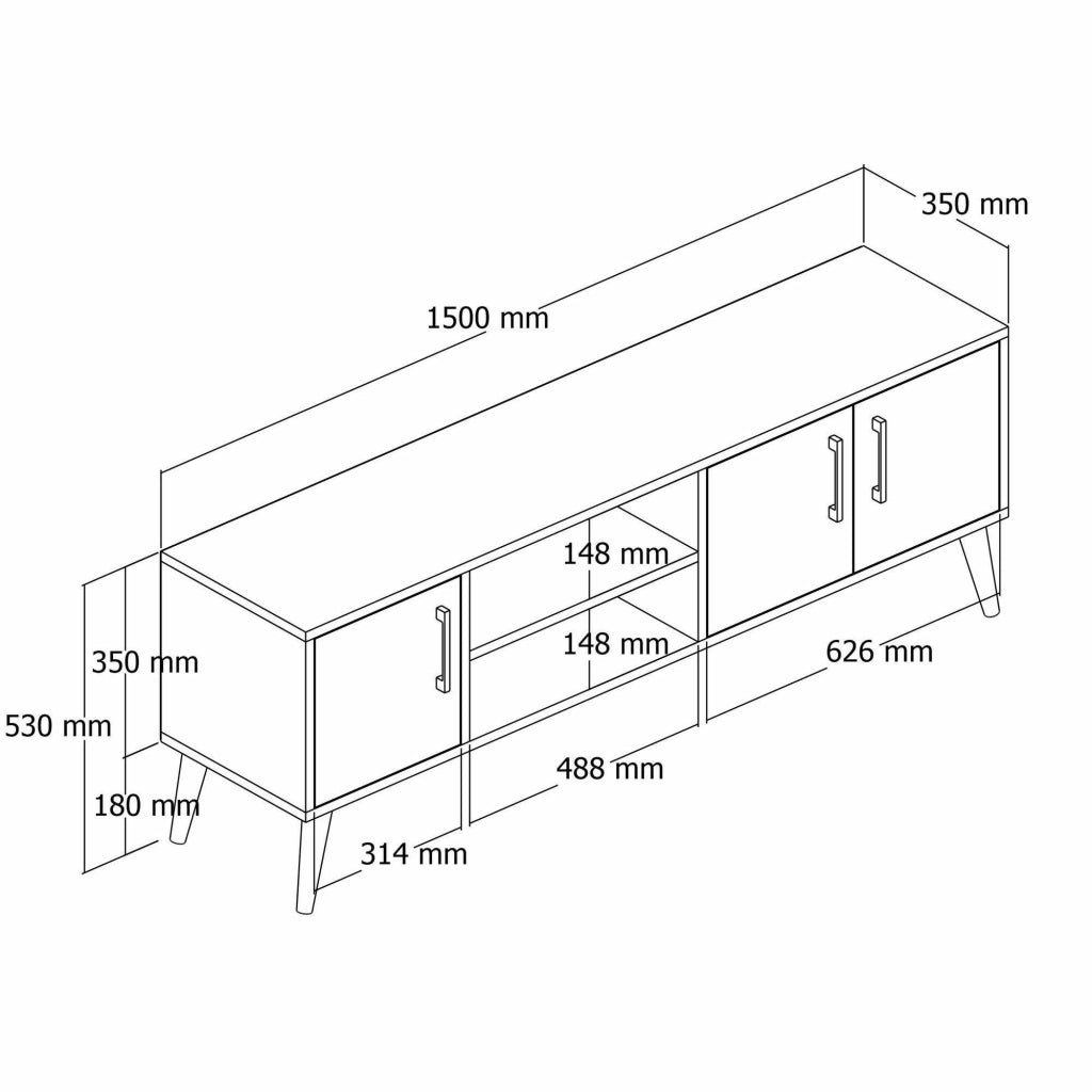 Brugine, Mobile Porta tv un Ripiano, 150x34x52h cm Marrone Quercia
