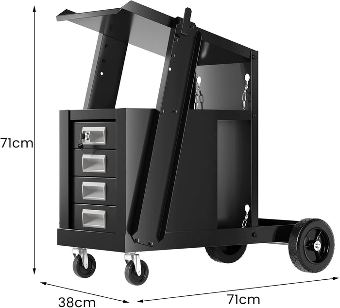 Carrello in Acciaio per Trasporto Saldatrice con Portabombola, Carrello Porta Saldatrice con 4 Cassetti, Nero