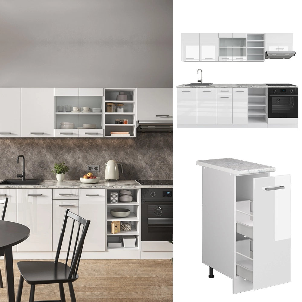 Cucina componibile R-Line Bianco lucido/Bianco 240 cm senza piano di lavoro Vicco
