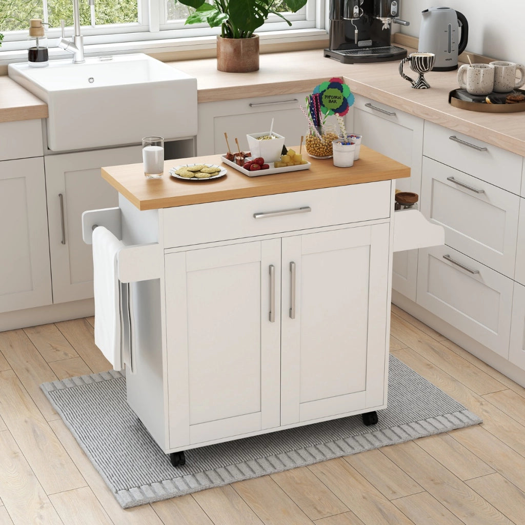 Carrello da cucina mobile per sala da pranzo e soggiorno, Carrello da cucina mobile con ruote universali bloccabili Bianco-Carrelli