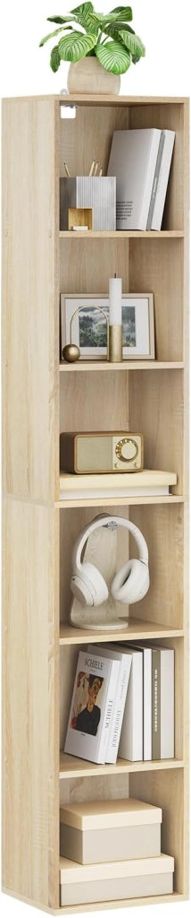 Libreria Verticale 6 Scompartimenti Scaffale per Libri Mobiletto in Legno per Soggiorno Moderno Legno Chiaro 30x24x158,5 cm SK003hei6