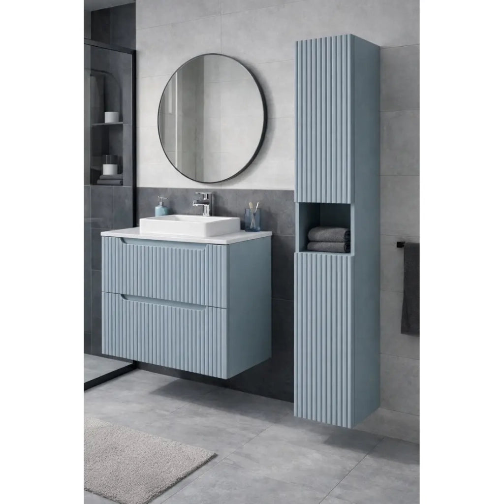 Colonna da bagno VANO 140 cm blu denim 2 porte sospese