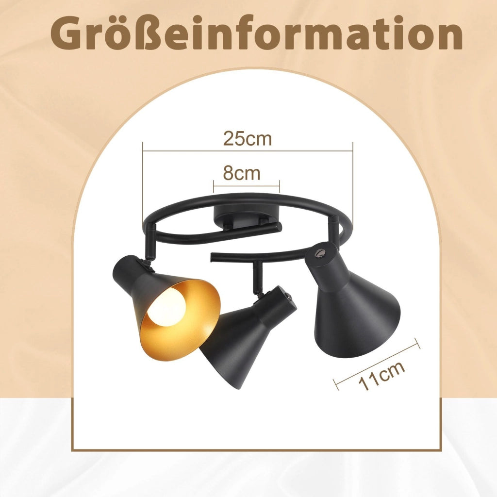 ZMH Faretto da soffitto neri E14 girevoli 350° stile industriale retrò metallo per cucina camera letto corridoio