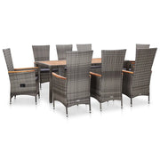 Set da Pranzo da Giardino 9 pz con Cuscini in Polyrattan Grigio cod mxl 34603