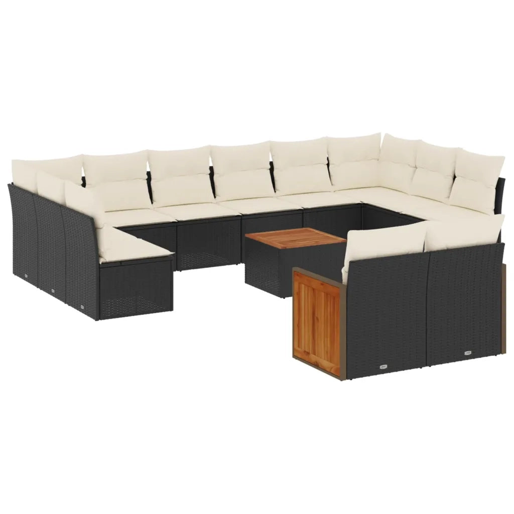 Set Divani da Giardino 13pz con Cuscini Nero in Polyrattan 3228128