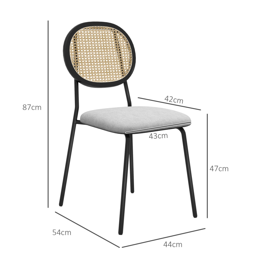 Sedia da pranzo con schienale in rattan e tessuto ¨C zephmum ¨C grigio 44x54x87 cm