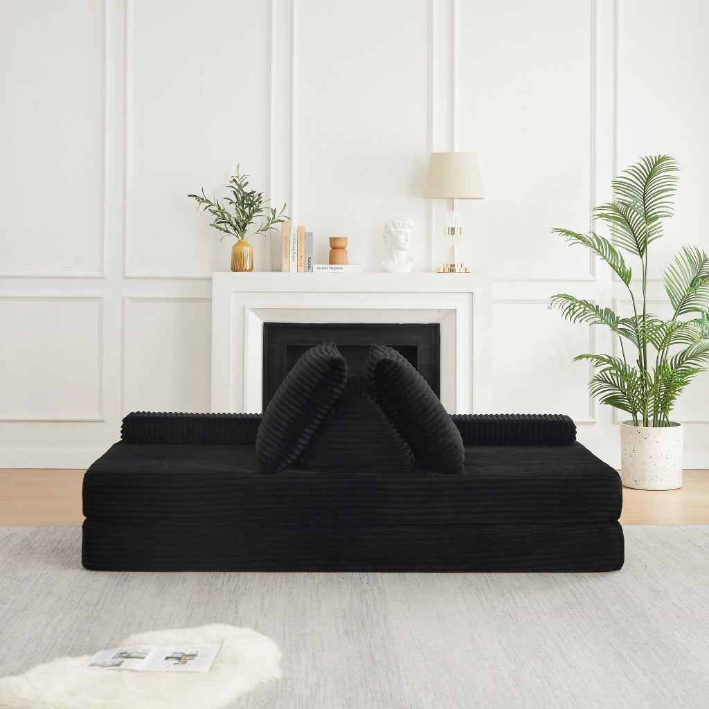 Divano modulare in tessuto corduroy nero, 211,5 cm, con schienali e braccioli regolabili