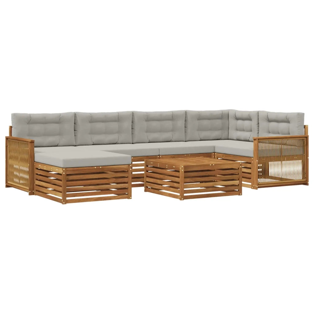 Set di divani da esterno 7 pz Naturale e Grigio Chiaro 3383599