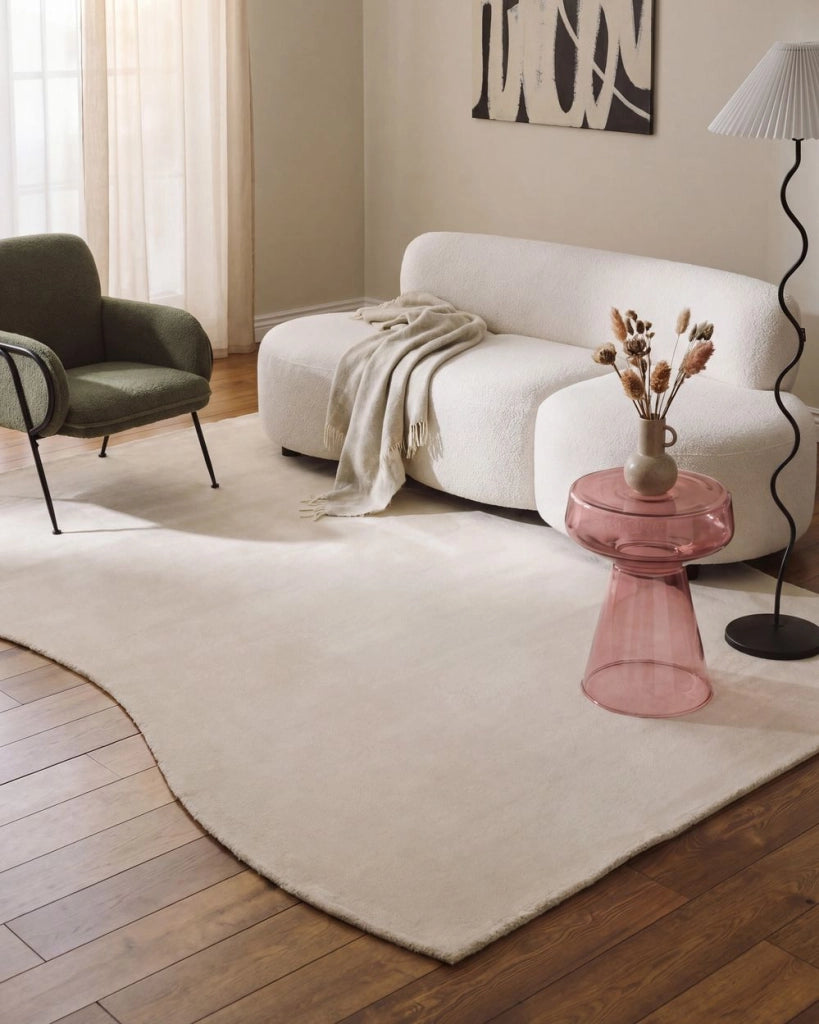 Tappeto Beige Chiaro in Ecopelliccia 160 × 230cm a Pelo Lungo con Retro in Poliestere per Soggiorno e Corridoio Moderni