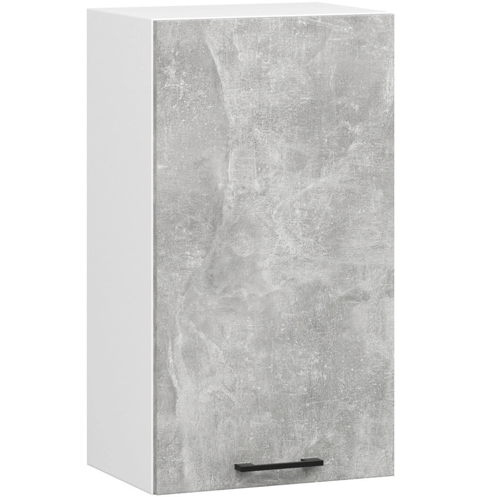 Set da cucina con vetrina AKORD OLIWIA 2,4 m Bianco 240 cm 11 ante 1 cassetto frontale Cemento 240×46×203 cm