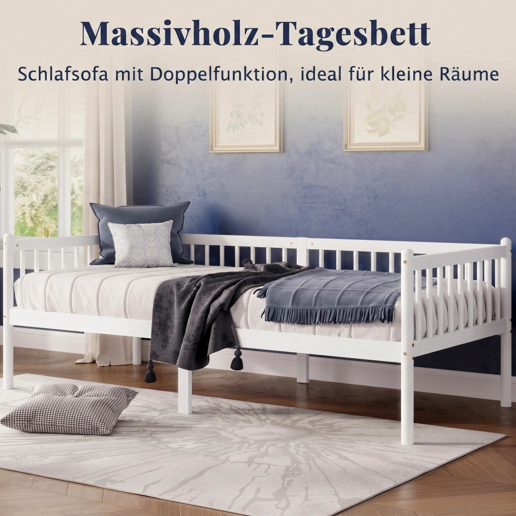 Letto singolo 90 × 200 cm con barriera su 3 lati, 14 listelli, senza materasso, in pino bianco