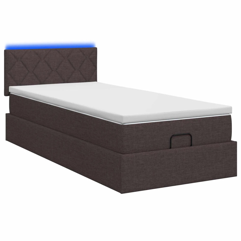 Letto Ottomano con Materasso e LED Marrone Scuro 90 x 190 cm 3456956