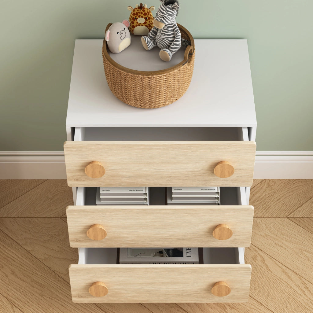 Cassettiera Vaarentaa per Cameretta con 3 Cassetti 66x55x41 cm - Bianco/Effetto Rovere [en.casa]