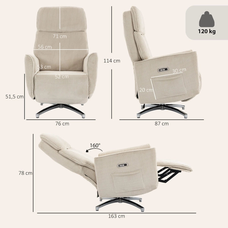 POLTRONA Relax Elettrica Girevole 360° Cream White in Poliestere con 2 Motori