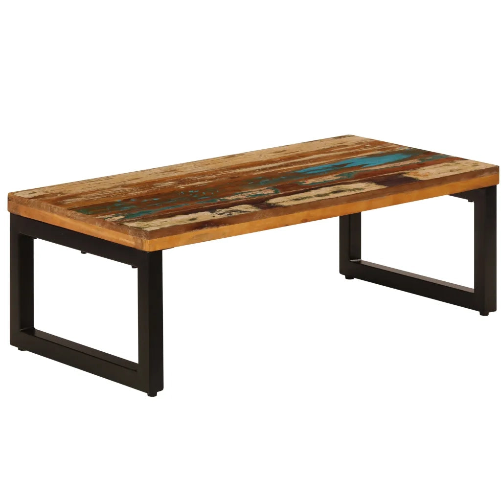 Tavolino da Salotto 100x50x35 cm Massello di Recupero e Acciaio 247338