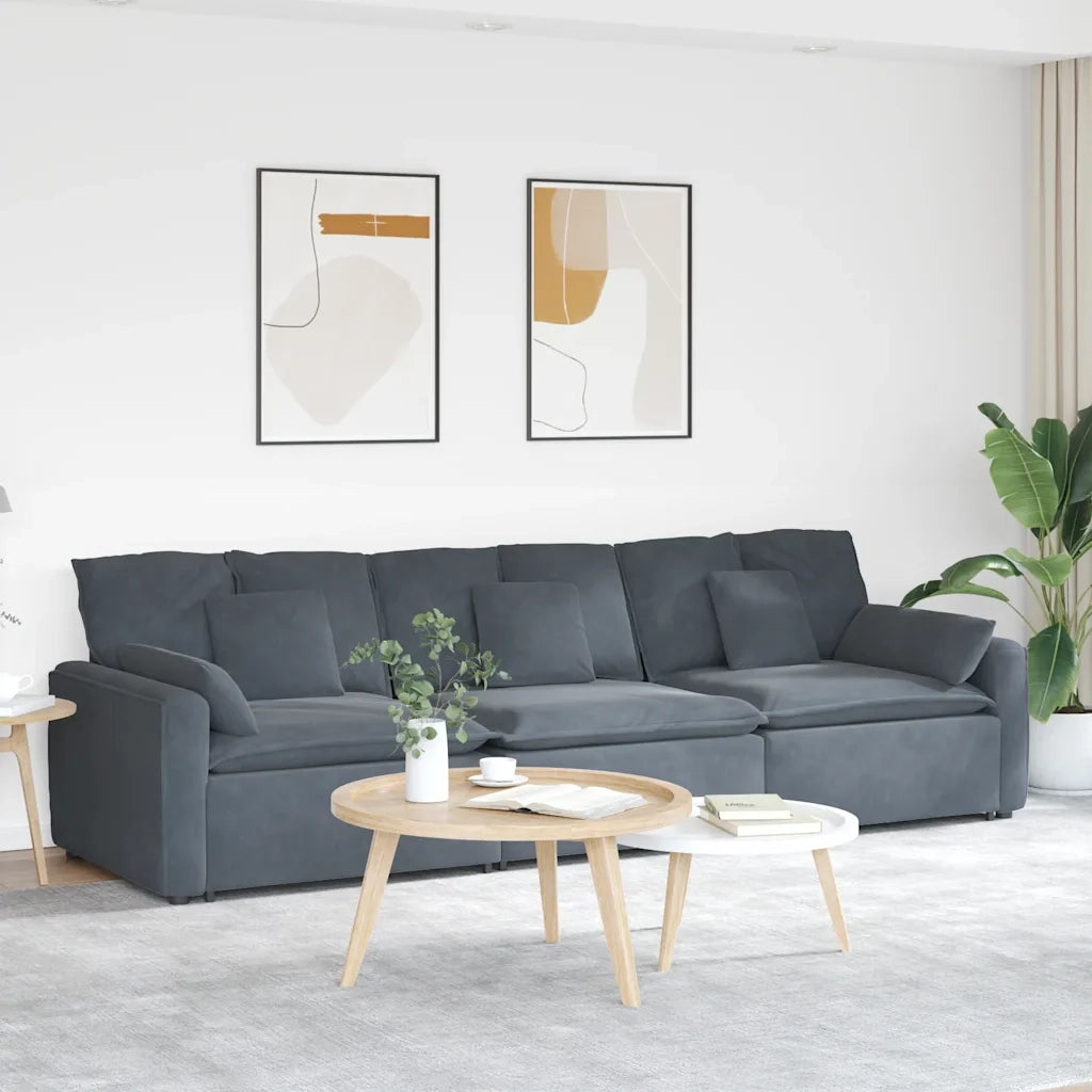 Divano Modulare con Cuscini Grigio Scuro