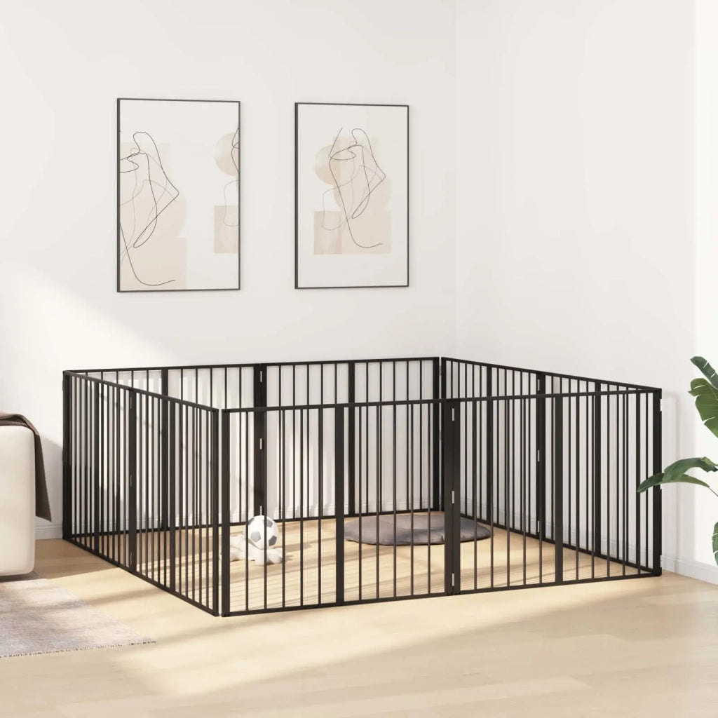 Cancello per cani 8 pcs Nero 100 x 80 cm Acciaio zincato 891995