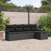 Set Divano da Giardino con cuscino 5 pcs Nero polyrattan