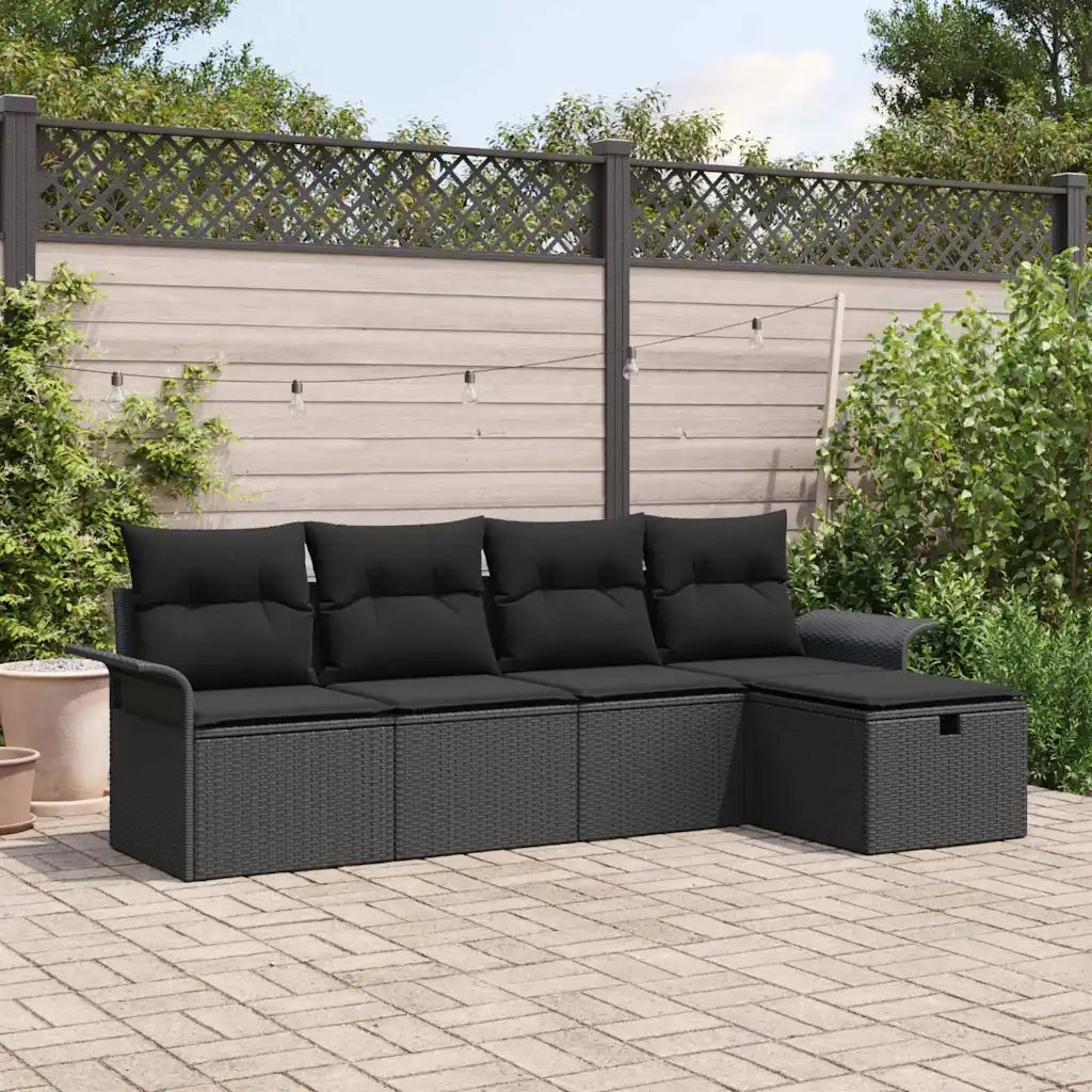 Set Divano da Giardino con cuscino 5 pcs Nero polyrattan