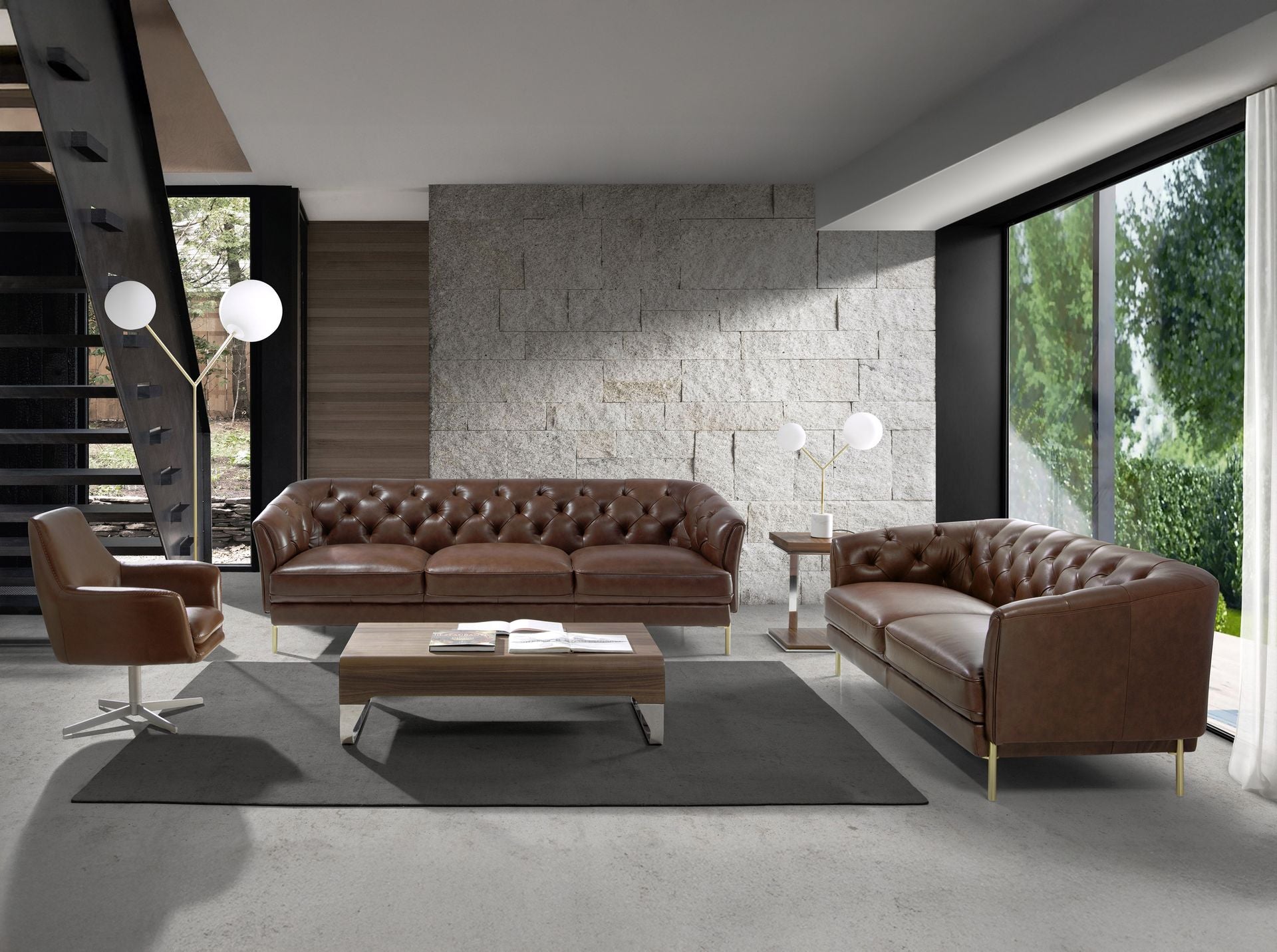 Divano Chester a 2 posti in pelle marrone cognac