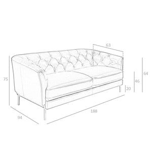 Divano Chester a 2 posti in pelle marrone cognac