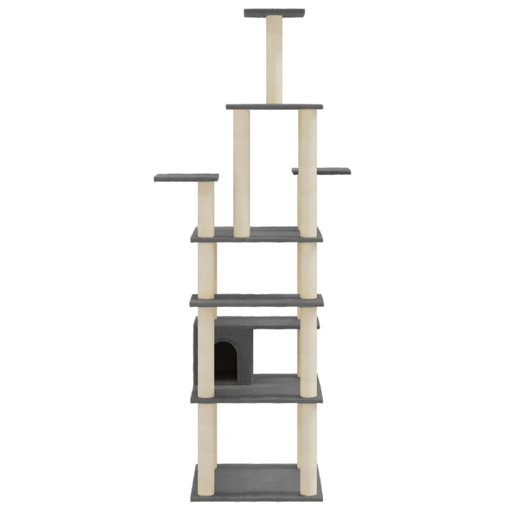 Tiragraffi per gatti torre per arrampicata giocattolo piattaforma per arrampicata con tiragraffi in sisal scuro 183 cm grigio 02_0022690