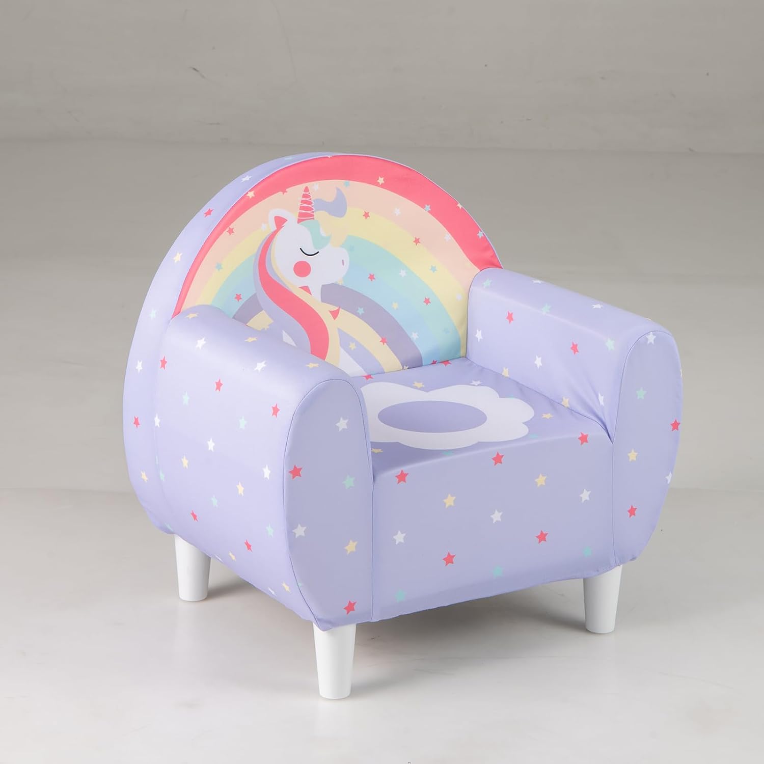 Divano per Bambini a Forma di Unicorno 55 x 40 x 55cm, Poltrona Imbottita con Tessuto Elastico Traspirante e Riempimento in Spugna, Mobile Moderno per Cameretta (Lilla)
