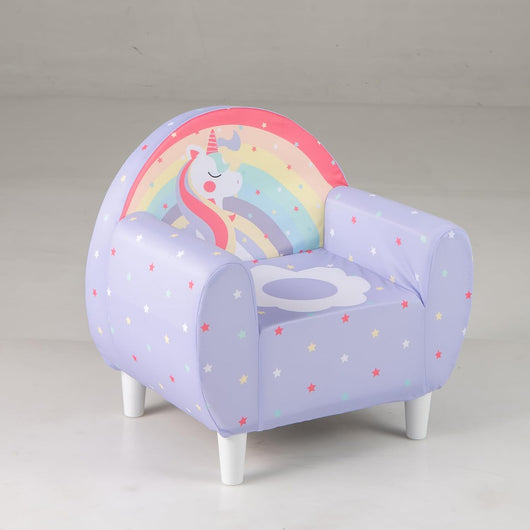 Divano per Bambini a Forma di Unicorno 55 x 40 x 55cm, Poltrona Imbottita con Tessuto Elastico Traspirante e Riempimento in Spugna, Mobile Moderno per Cameretta (Lilla)