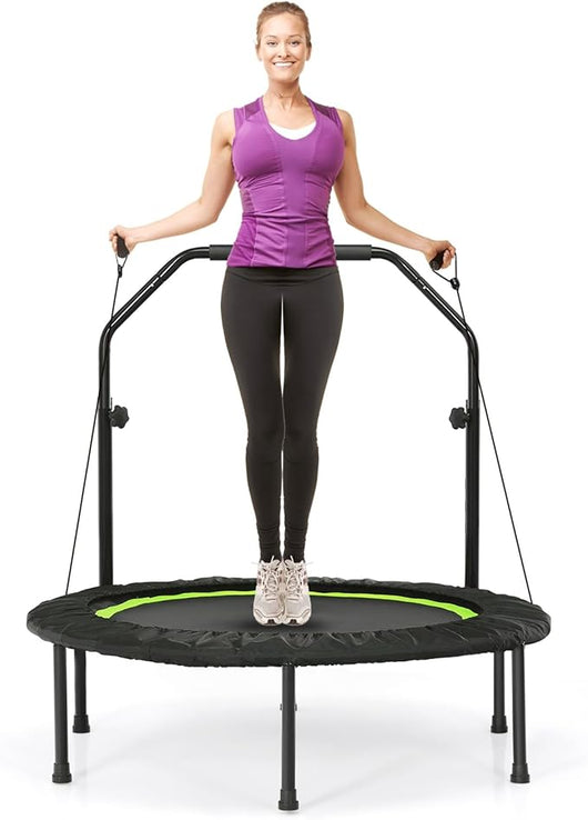 Mini Trampolino Pieghevole 101cm, Trampolino Fitness per Adulti e Bambini,con Maniglia Altezza Regolabile, Capacit¨¤ di Carico 150 kg