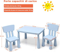 Set di Tavolo e Sedie per Bambini, Multifunzione, Tavolo e 2 Sedie da Gioco, Facile da Montare, capacità di Carico 50 kg, 76,5 x 54,5 x 49,5 cm, Blu