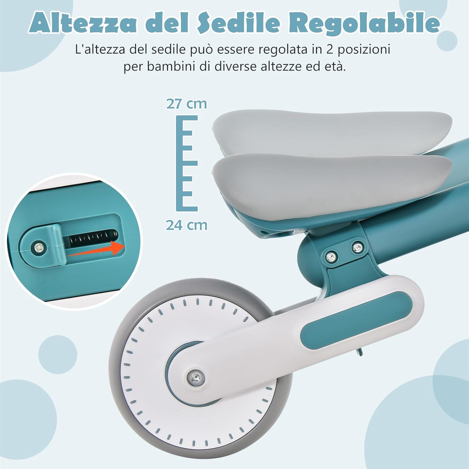 Bicicletta Senza Pedali Pieghevole per Bambini con 3 Ruote, Bicicletta per Bambini con Altezza della Seduta Regolabile, Bicicletta di Equilibrio per Bambini da Interno Esterno, Blu