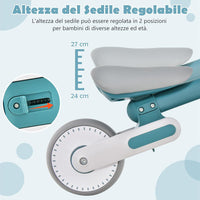 Bicicletta Senza Pedali Pieghevole per Bambini con 3 Ruote, Bicicletta per Bambini con Altezza della Seduta Regolabile, Bicicletta di Equilibrio per Bambini da Interno Esterno, Blu