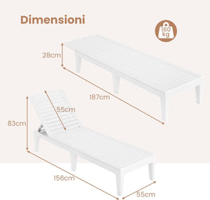 Set di 2 Sedie a Sdraio, Lettino Prendisole da Esterno in PP con Schienali Regolabili in 4 Posizioni, Sedia Reclinabile per Patio, Piscina, Terrazza, Portata 160 kg (Bianco)