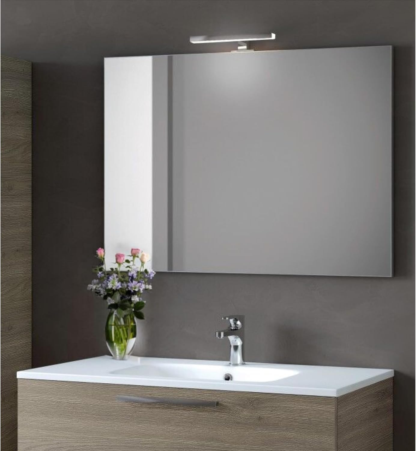 Specchio Bagno PERLA 100x70 cm, da Parete con Lampada Led Superiore, Senza Cornice Rettangolare Moderno, Luce Naturale, Design Home Decor