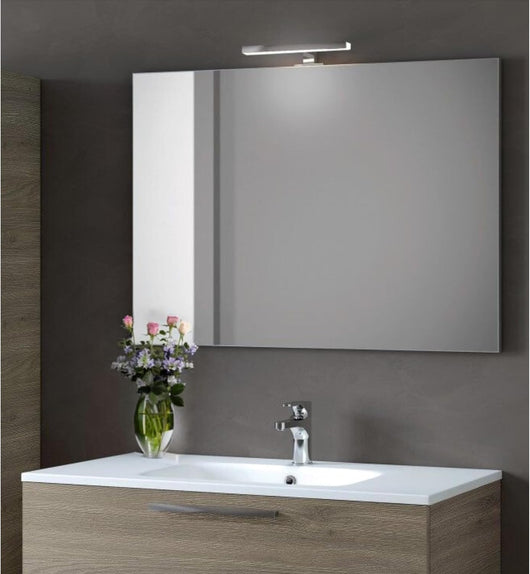 Specchio Bagno PERLA 100x70 cm, da Parete con Lampada Led Superiore, Senza Cornice Rettangolare Moderno, Luce Naturale, Design Home Decor
