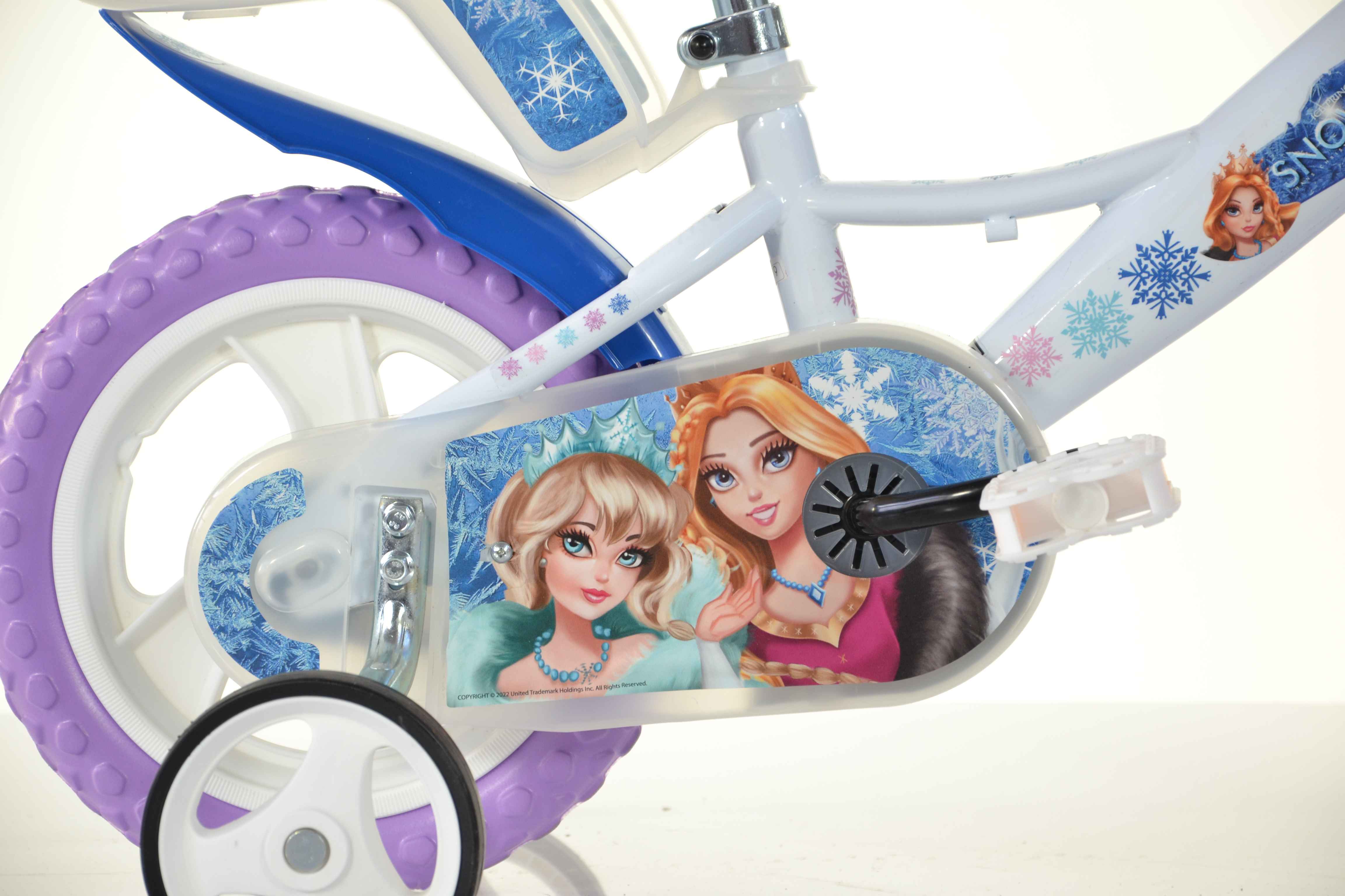 SCH SNOW QUEEN 12", bicicletta per bambini, adatta tra i 3 e i 5 anni, per altezza tra 85 e 105 cm, con cestino, trombet