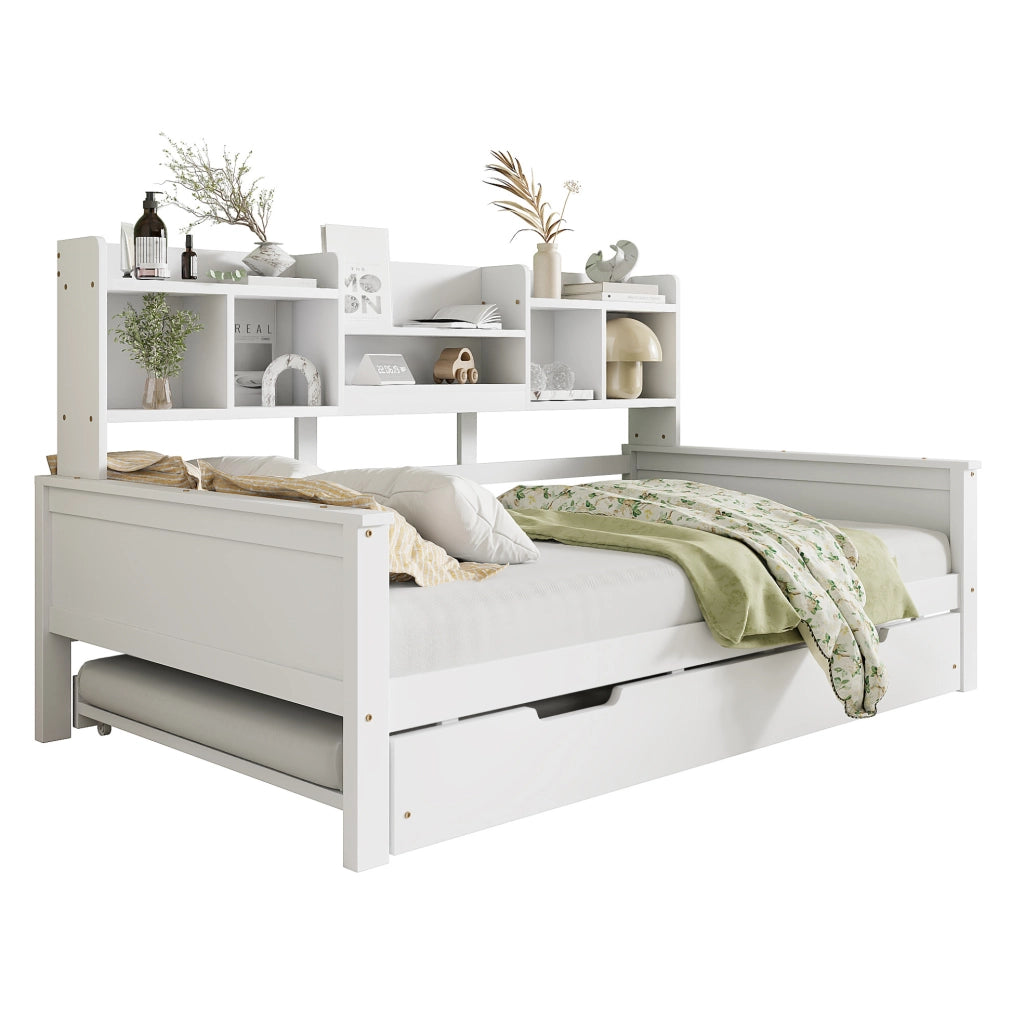 Letto multifunzione in legno con letto estraibile e vani contenitivi