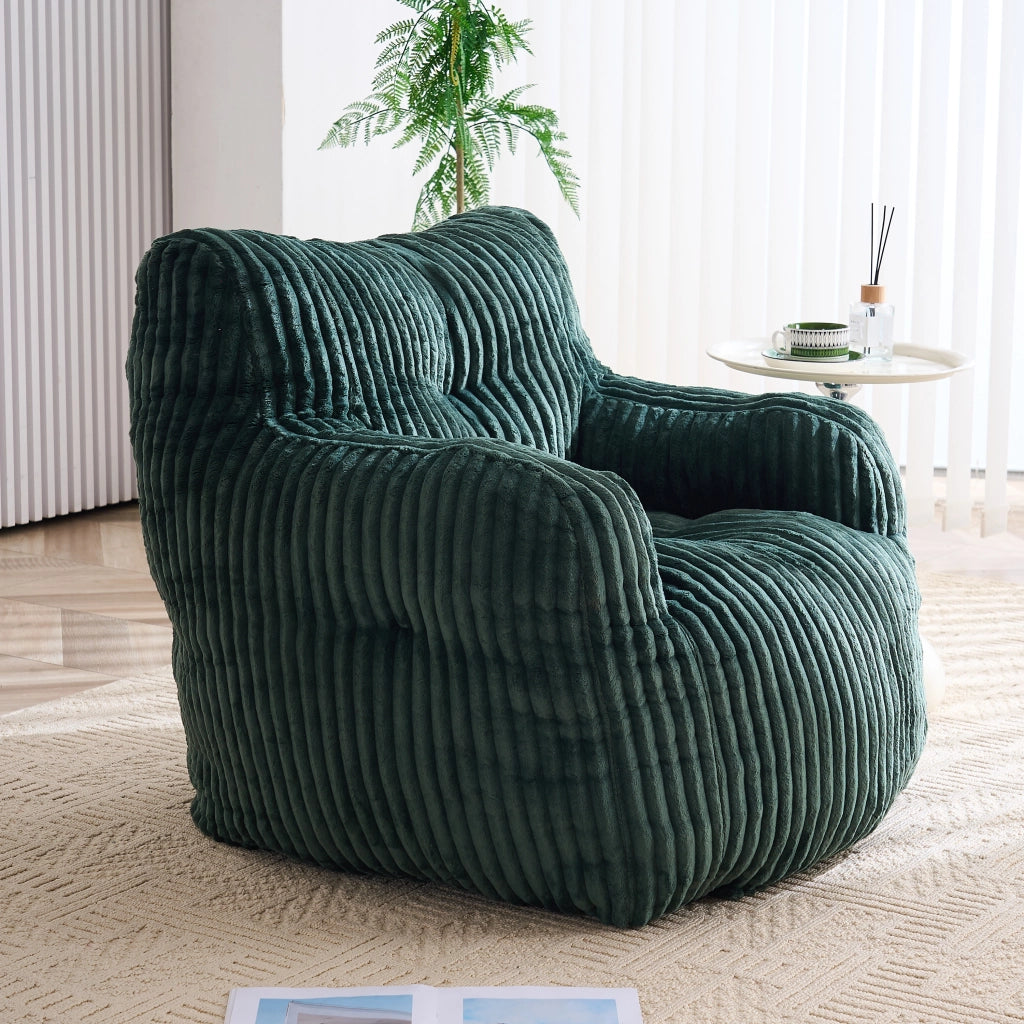 Fauteuil pouf in velluto a coste con imbottitura in fiocchi di memory foam per interni, verde 100 × 94 × 70 cm