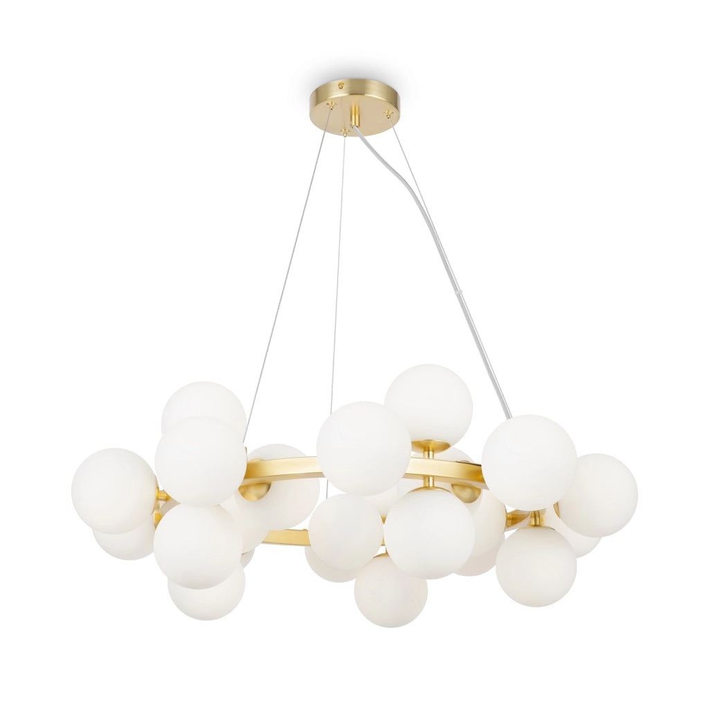 Maytoni Lampadario contemporaneo Dallas 25 luci G9 oro metallo diffusore vetro soffiato bianco opaco