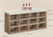 Banca per scarpe - Ripiano per scarpe - Mobile per scarpe - Banca con spazio di riposo - Mobile a cassetti - 12 Compartimenti - Incluso cuscino di seduta - Legno - 30,3x104x48 cm