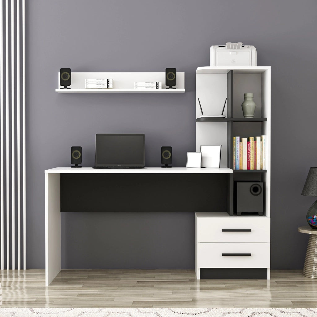Scrivania in legno "Alaska" - 146 x 60 x 142 cm - Bianco, Nero