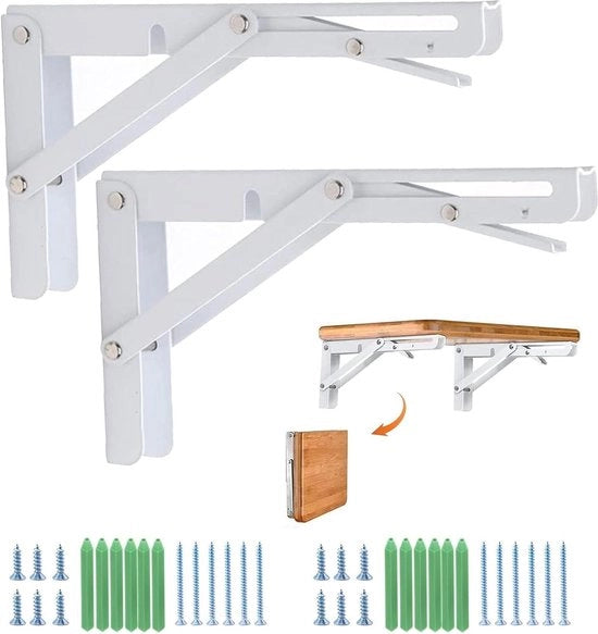 Console per tavolo pieghevole 300 mm - 2 pezzi - Carico pesante - Pieghevole - Tavolo con parete - Supporti per tavolo pieghevole - Capacità di carico 50 kg - Per cucina e ufficio - Tavolo con parete (Bianco) - Materiale in metallo duraturo
