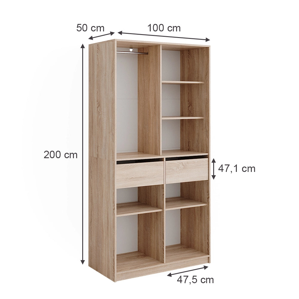 Vicco Armadio Sonoma 100 x 200 cm con 2 cassetti