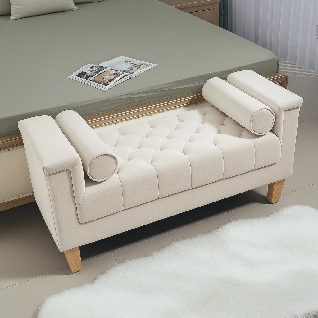 PANCA Imbottita con braccioli 115 x 44 x 58 cm Beige in poliestere