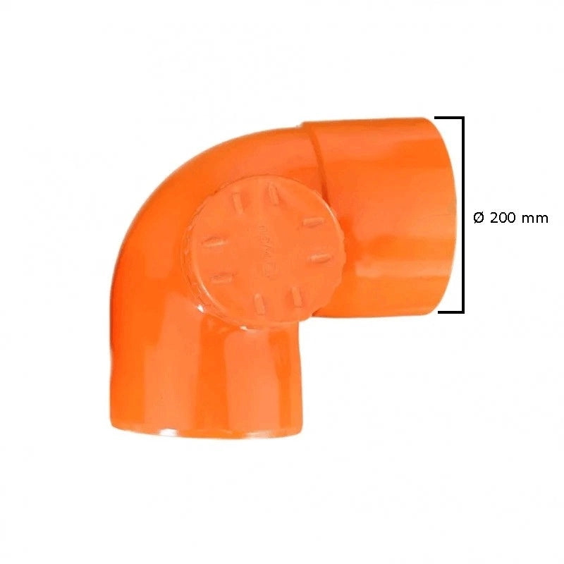 Curva 87,30° con tappo per ispezione in pvc : Diametro - 200, Modello - Destra