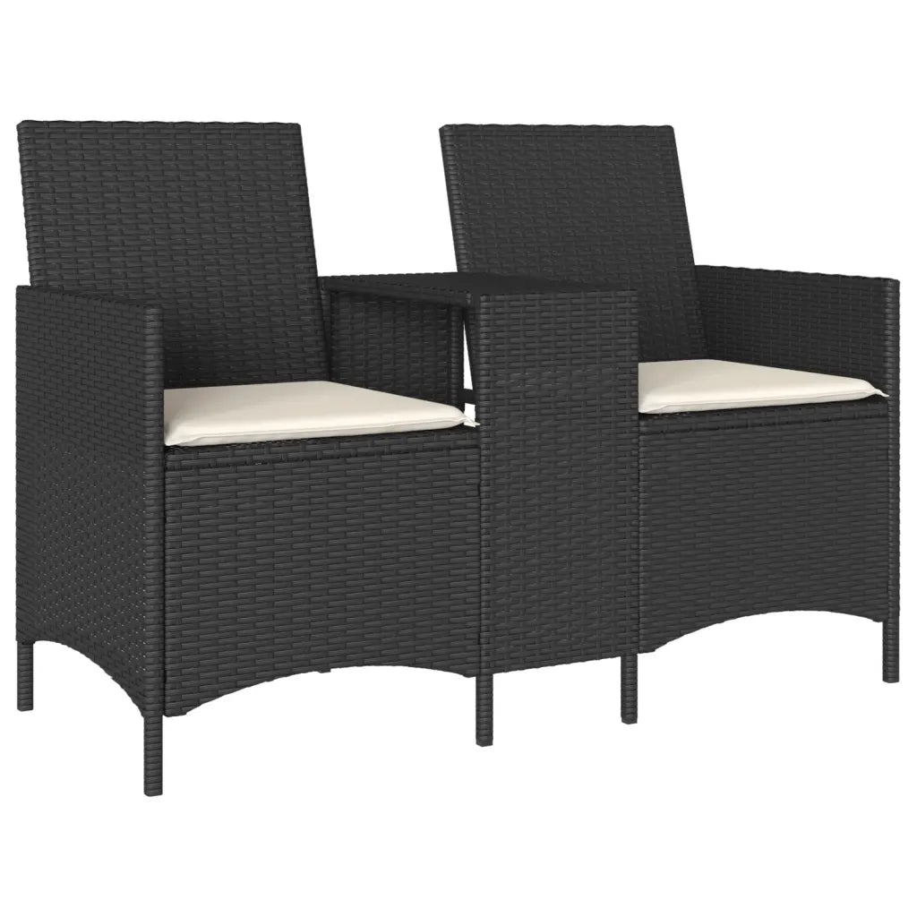 vidaXL Divano da Giardino a 2 Posti Tavolo Cuscini Nero in Polyrattan