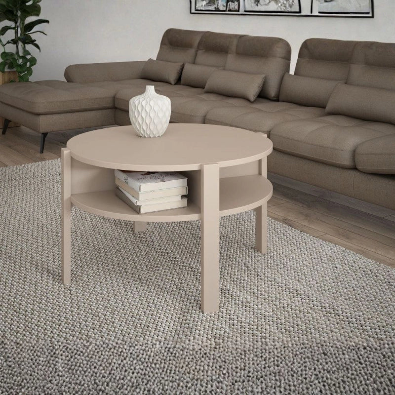 Tavolino da salotto Aura rotondo con ripiano colore cashmere