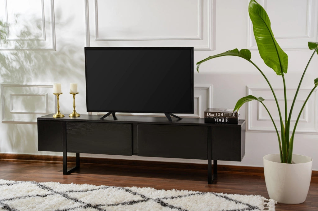 Porta TV in legno "Serenity" - 180 x 29 x 50 cm - Nero