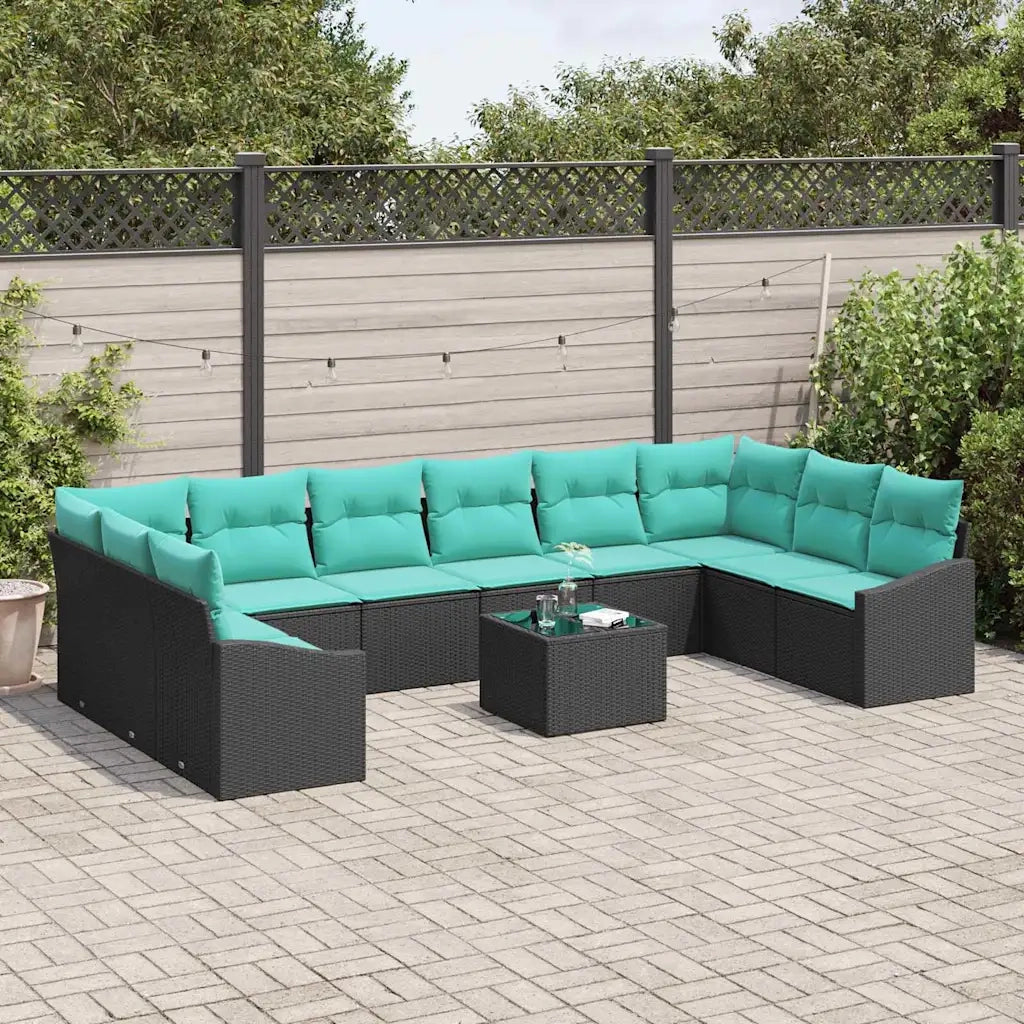 Set di divani con cuscino 11 pcs Nero polyrattan