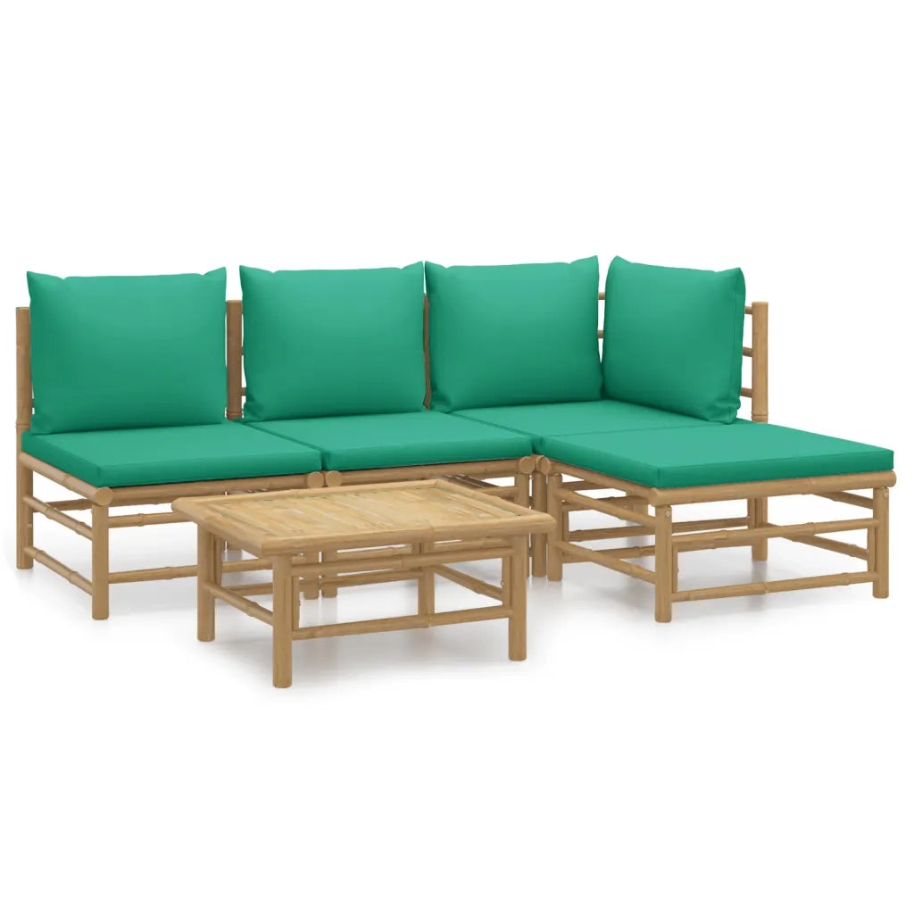 Set Salotto da Giardino 5pz | Set di Mobili da Esterno con Cuscini Verdi Bamb¨´
